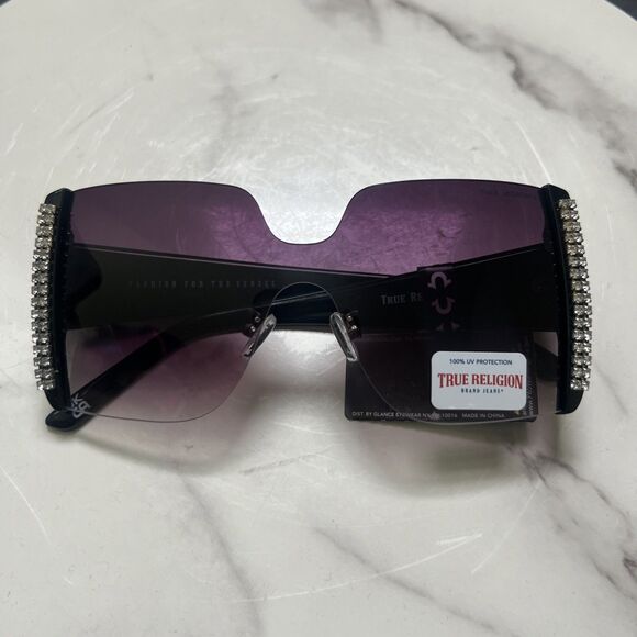 True Religion Sunglasses Black Frame Rhinestone TR56957X-D1B NWT Glam Summer WMS main image 7